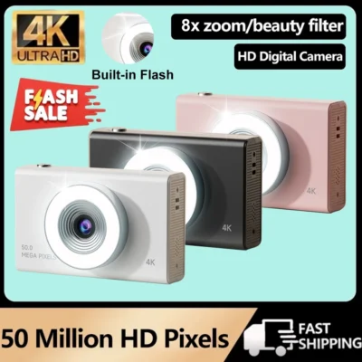 Digital Camera 4K High-definition Camera 50 Million Pixels Autofocus Portable Retro Camera CCD Travel Student Camera